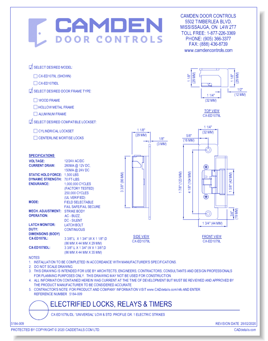 CX-ED1079L/DL: 'Universal' Low & Std. Profile Gr. 1 Electric Strikes