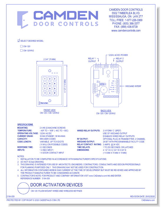 CM-120: Flush Mount Wired and Wireless Keypads
