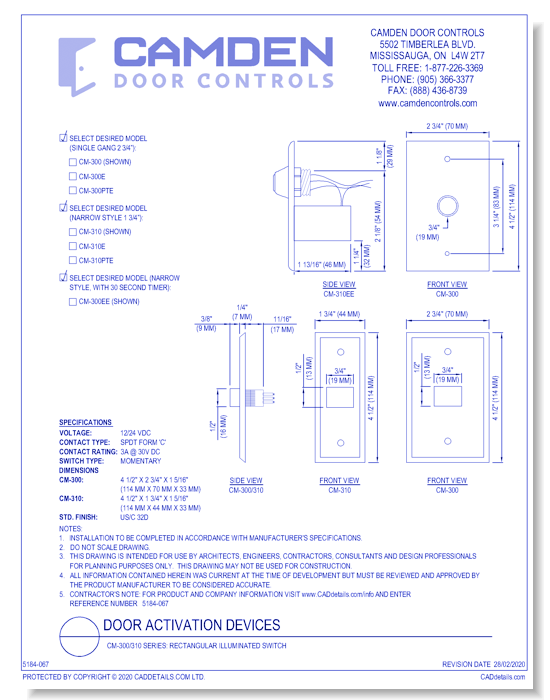 CM-300/310 Series: Rectangular Illuminated Switch