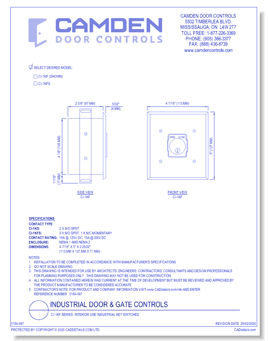 CI-1KF Series: Interior Use Industrial Key Switches