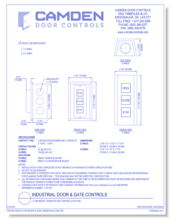 CI-PB Series: Interior Use Control Stations