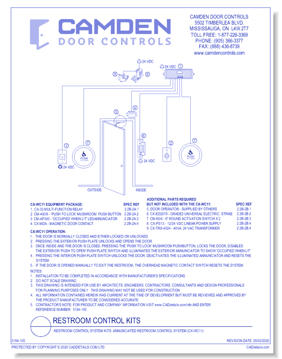 Barrier Free Restroom Control Kits: Annunciated Restroom Control System (CX-WC11)