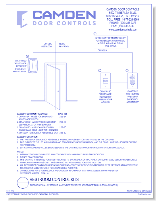 Emergency Call for Universal Restroom Kits: Maintained 'Press For Assistance' Push Button (CX-WEC10)