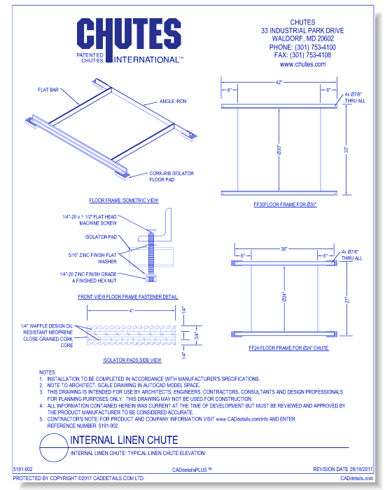 Internal Linen Chute: Typical Floor Frame and Isolator Pads