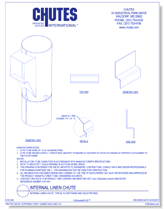 Internal Linen Chute: Floor Clips