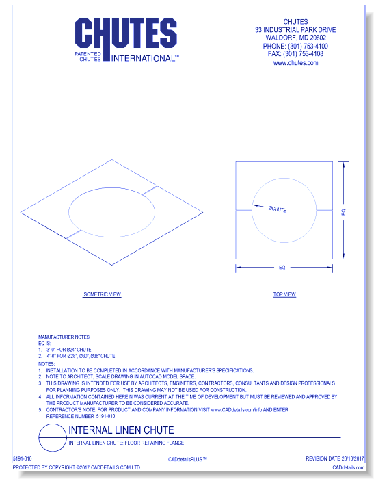 Internal Linen Chute: Floor Retaining Flange