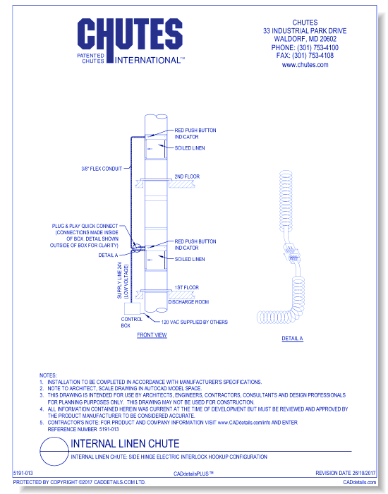 Internal Linen Chute: Side Hinge Electric Interlock Hookup Configuration