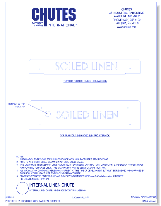 Internal Linen Chute: Side-Hinge Door Trim Labeling