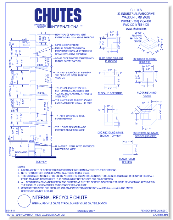 Internal Recycle Chute: Typical Duo Recycling Chute Elevation