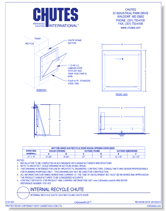 Internal Recycle Chute: Duo Recycling Chute Door