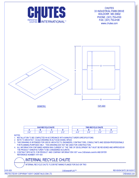 Recangular Chute Designs Internal Recycle Chute: Floor Retaining Flange for Duo or Trio - CADdetails