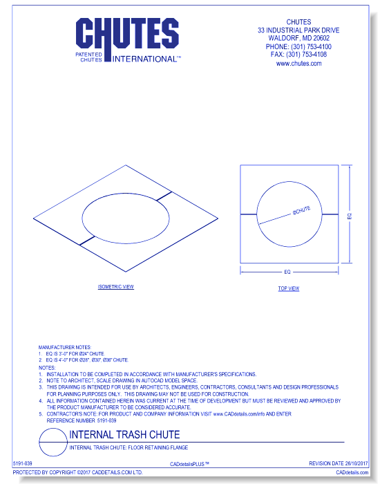 Internal Trash Chute: Floor Retaining Flange