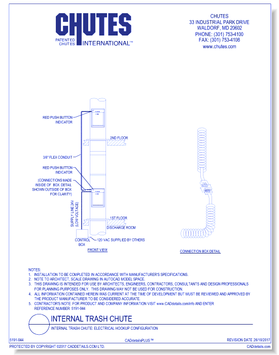 Internal Trash Chute: Electrical Hookup Configuration