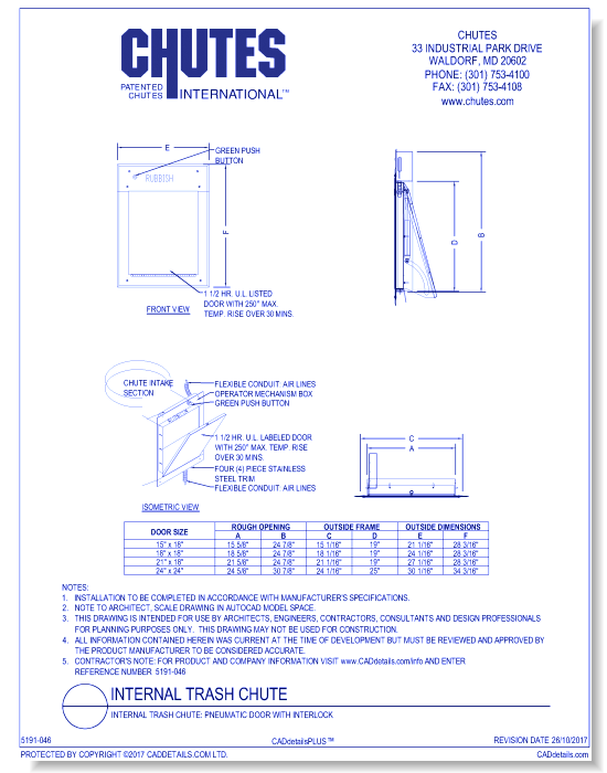 Internal Trash Chute: Pneumatic Door with Interlock