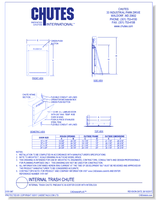 Internal Trash Chute: Pneumatic Bi-Sorter Door with Interlock