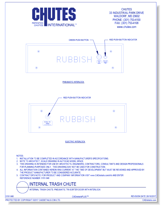 Internal Trash Chute: Pneumatic Tri-Sorter Door with Interlock
