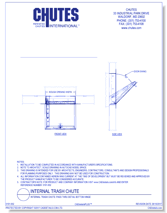 Internal Trash Chute: Pass Thru Detail Bottom Hinge