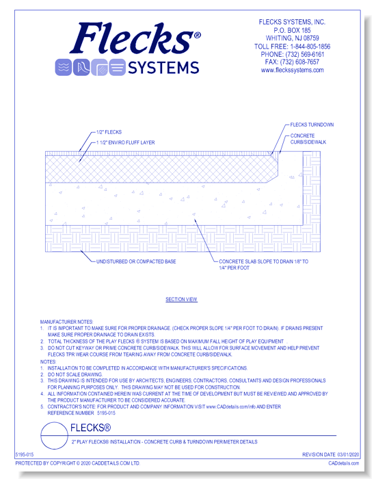 2" Play Flecks® Installation - Concrete Curb & Turndown Perimeter Details