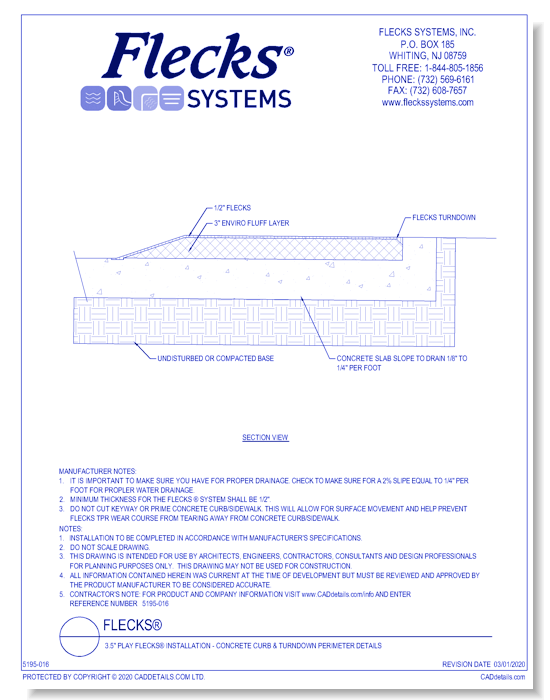 3.5" Play Flecks® Installation - Concrete Curb & Turndown Perimeter Details