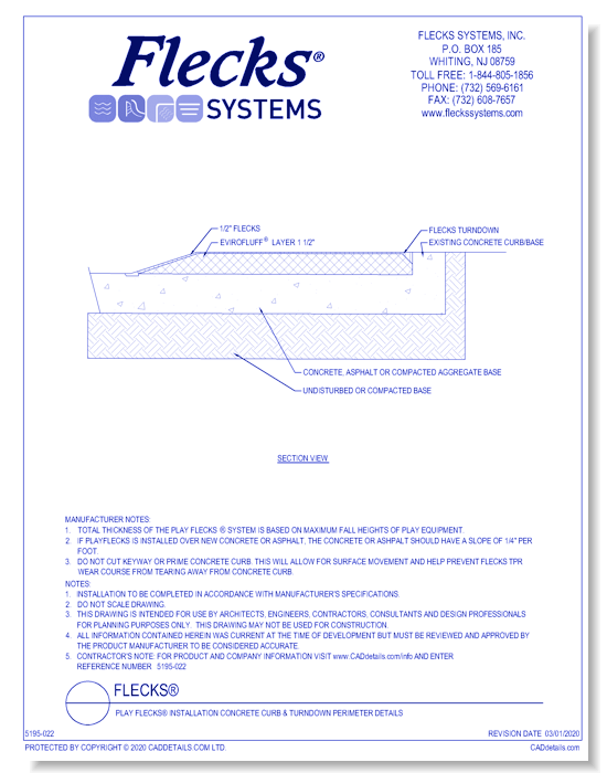 Play Flecks® Installation Concrete Curb & Turndown Perimeter Details