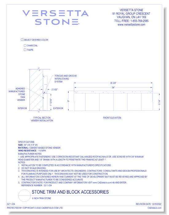 Stone Trim and Block Accessories: 8 Inch Trim Stone 