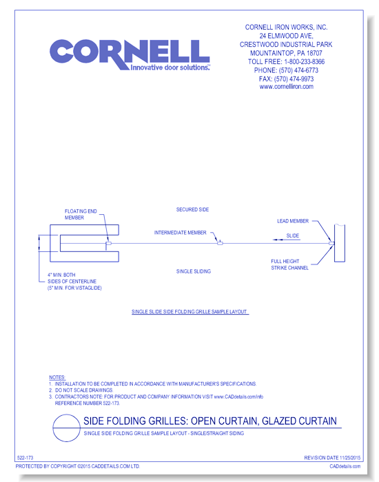 Single Side Folding Grille Sample Layout - Single / Straight Sliding