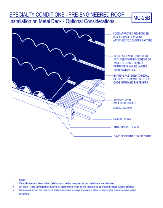 Specialty Conditions - Pre-Engineered Roof - Installation on Metal Deck - Optional ( mc-25b )
