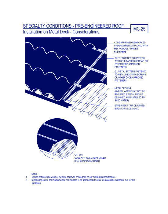 Specialty Conditions - Pre-Engineered Roof - Installation on Metal Deck ( MC-25 )