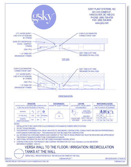 Versa Wall: Irrigation Details - Recirculation Tanks At The Wall