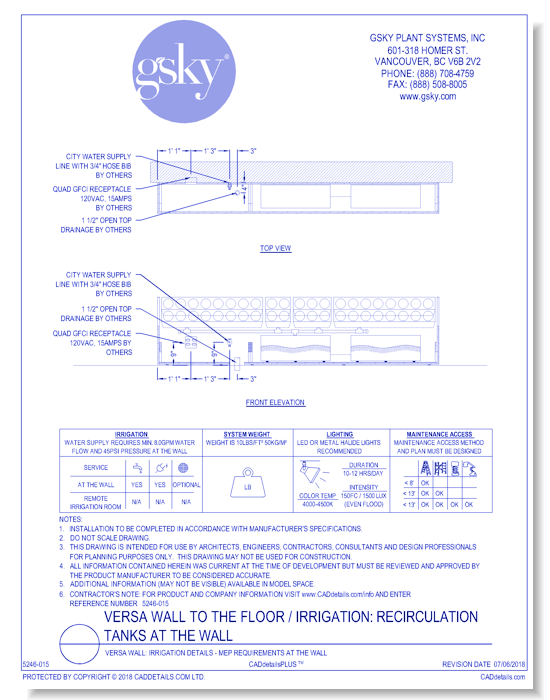 Versa Wall: Irrigation Details - MEP Requirements At The Wall