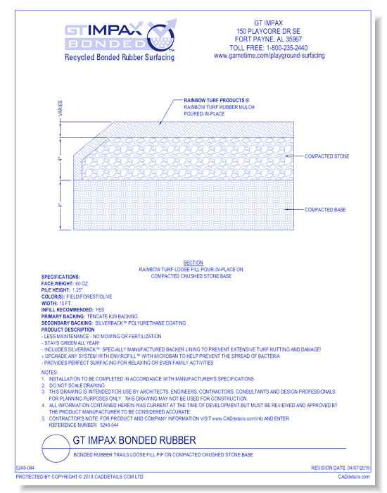 Bonded Rubber Poured-in-Place On Compacted Crushed Stone Base