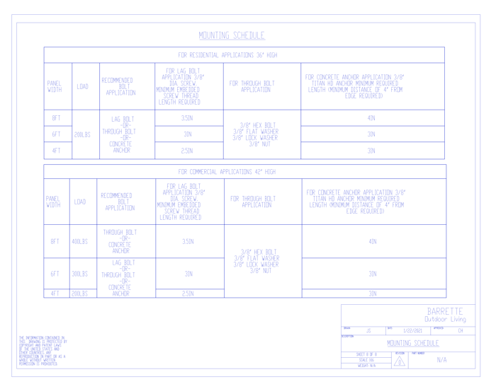 Excalibur®: Mounting Schedule