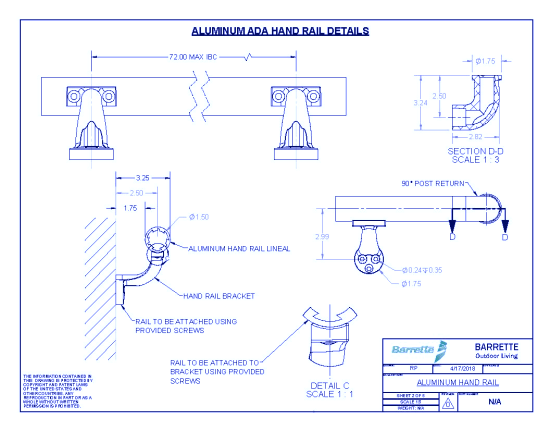 Hand Rail Specifications: Aluminum ADA Hand Rail Details
