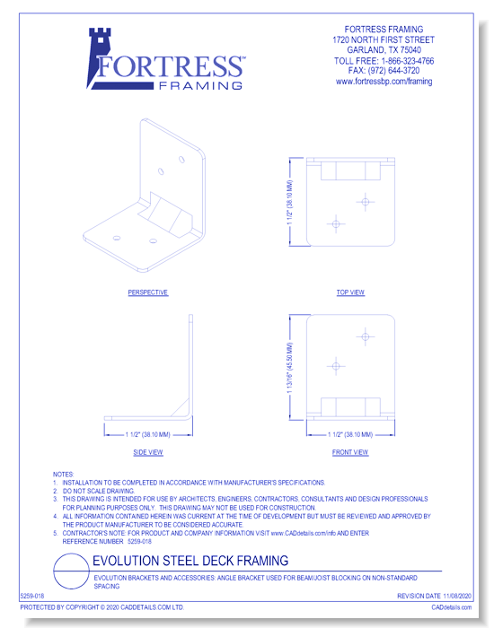 Evolution Brackets and Accessories: Angle Bracket used for Beam/Joist Blocking on Non-Standard Spacing 