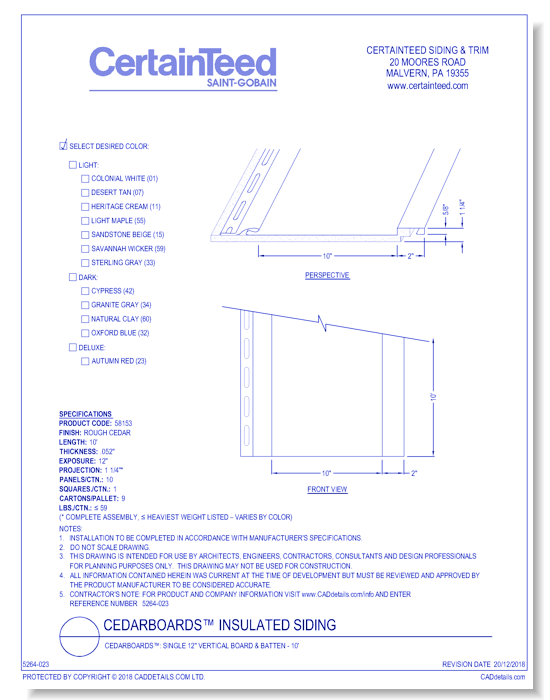 CedarBoards™: Single 12" Vertical Board & Batten - 10'