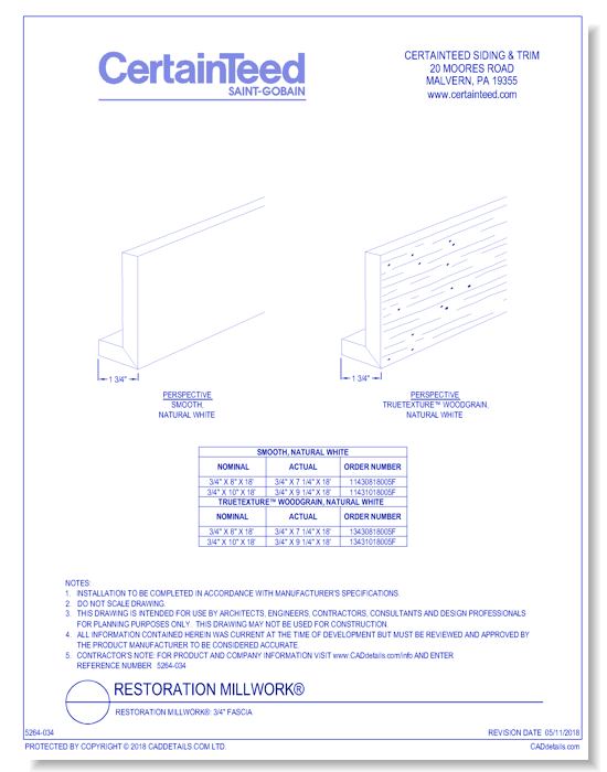 Restoration Millwork® Fascia CertainTeed Siding & Trim CADdetails