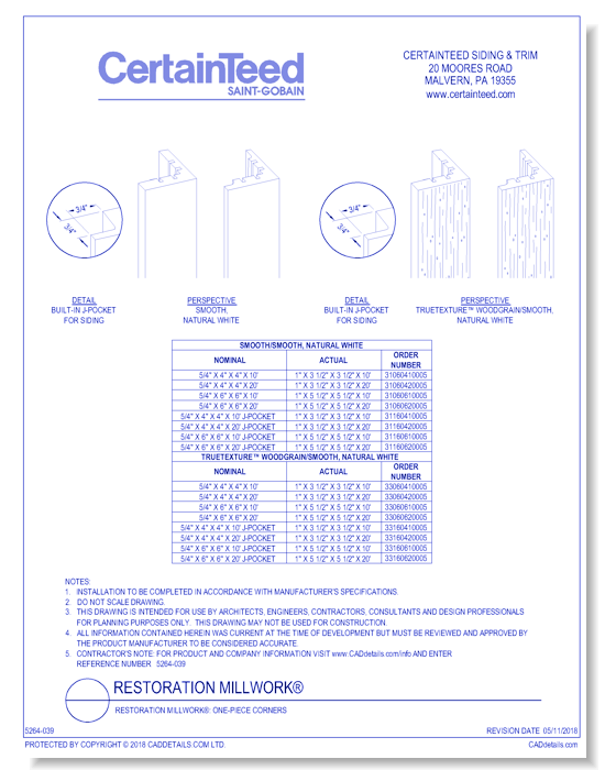 Restoration Millwork® Onepiece Corners CADdetails