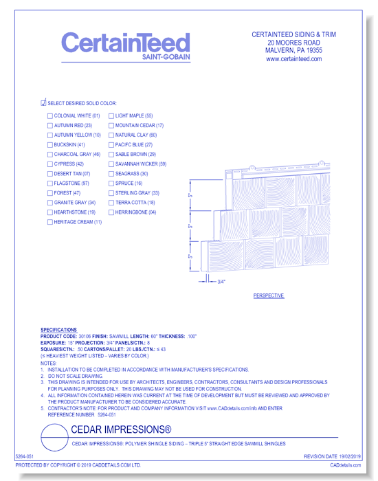 Cedar Impressions®: Polymer Shingle Siding – Triple 5" Straight Edge Sawmill Shingles
