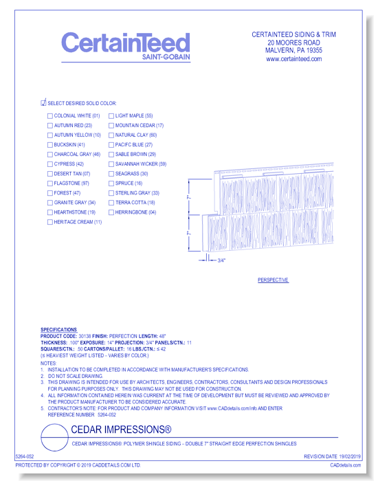 Cedar Impressions®: Polymer Shingle Siding – Double 7" Straight Edge Perfection Shingles