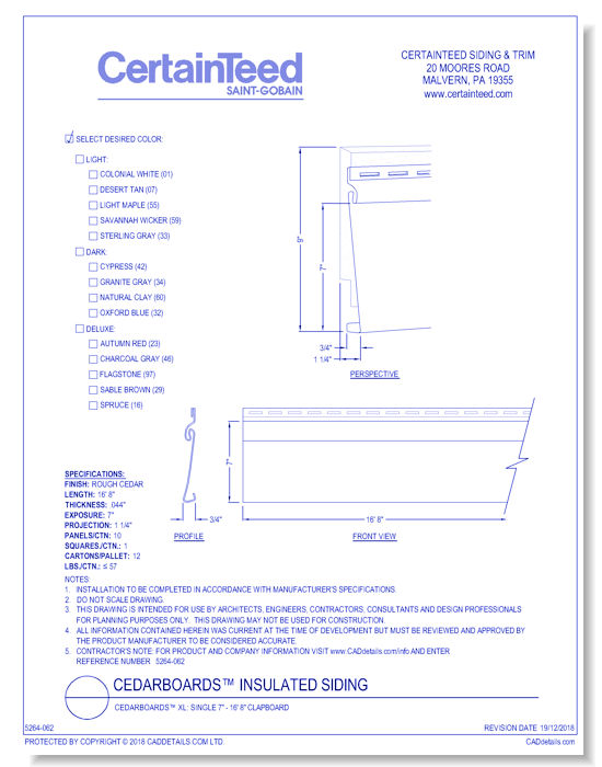 CedarBoards™ XL: Single 7" - 16' 8" Clapboard