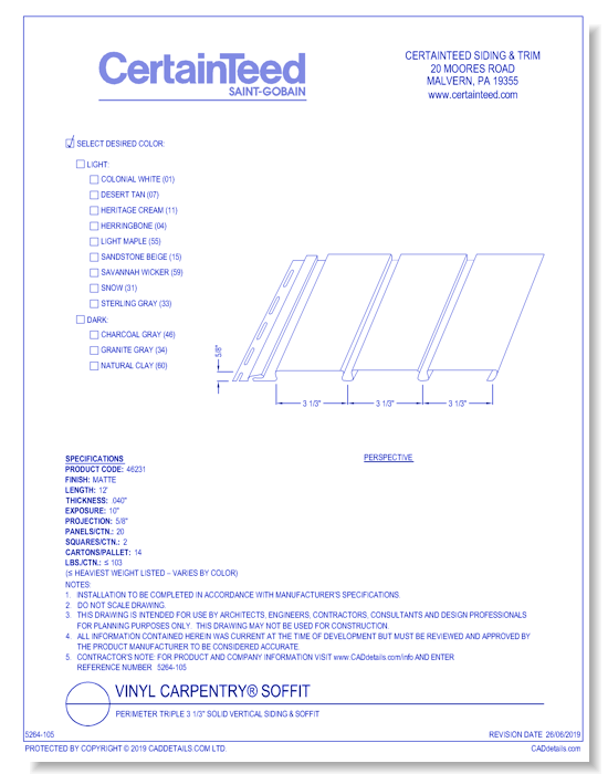 Vinyl Carpentry® Soffit: Perimeter Triple 3 1/3" Solid Vertical Siding & Soffit