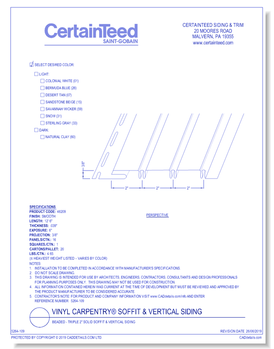 Vinyl Carpentry® Soffit & Vertical Siding: Beaded - Triple 2" Solid Soffit & Vertical Siding