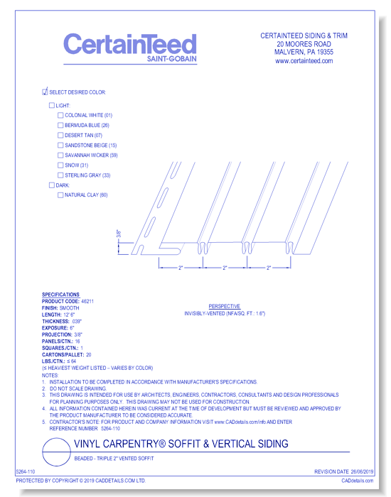 Vinyl Carpentry® Soffit & Vertical Siding: Beaded - Triple 2" Vented Soffit