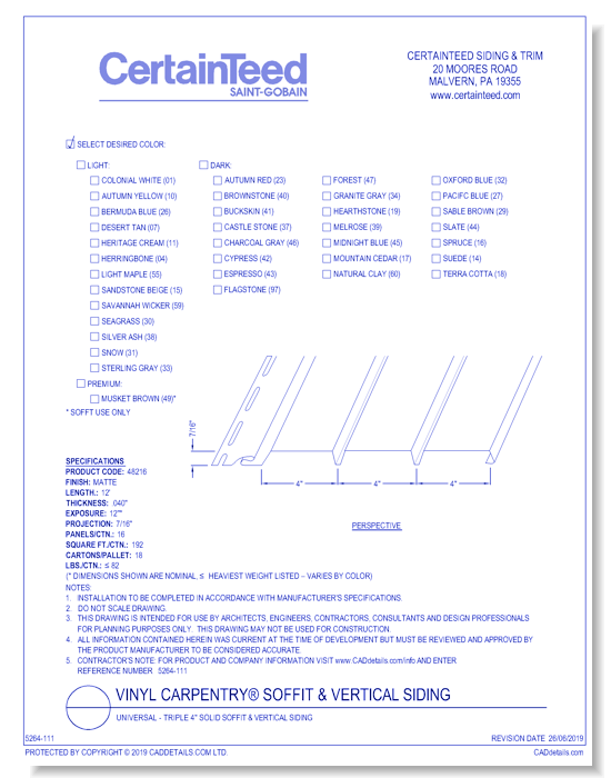 Vinyl Carpentry® Soffit & Vertical Siding: Universal - Triple 4" Solid Soffit & Vertical Siding