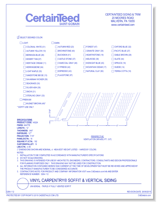 Vinyl Carpentry® Soffit & Vertical Siding: Universal - Triple 4" Fully Vented Soffit