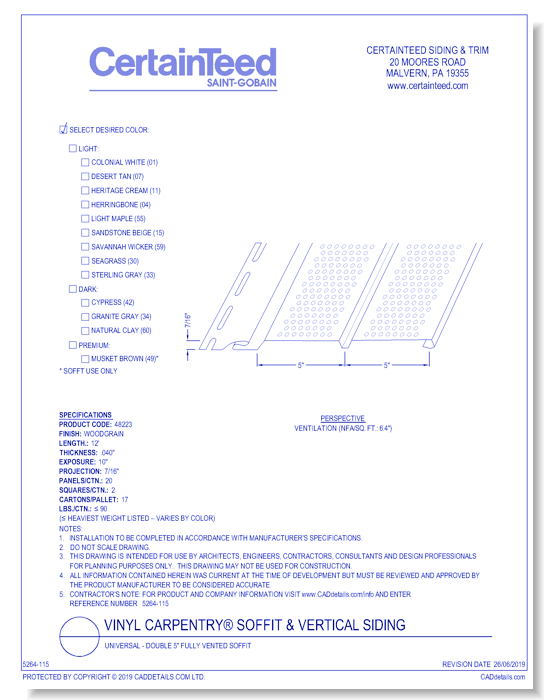 Vinyl Carpentry® Soffit & Vertical Siding: Universal - Double 5" Fully Vented Soffit