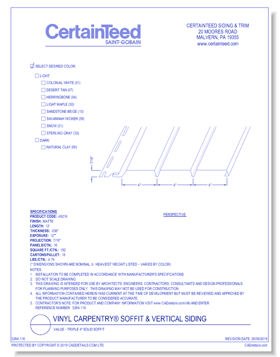 Vinyl Carpentry® Soffit & Vertical Siding: Value - Triple 4" Solid Soffit