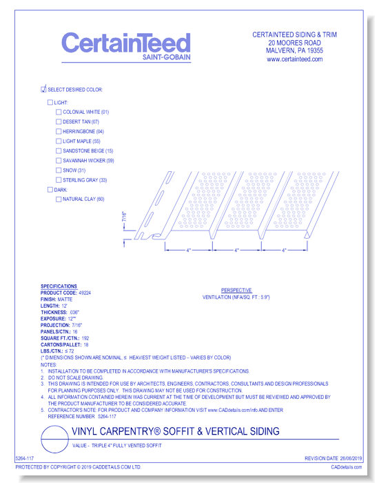 Vinyl Carpentry® Soffit & Vertical Siding: Value - Triple 4" Fully Vented Soffit
