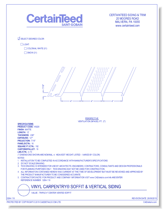 Vinyl Carpentry® Soffit & Vertical Siding: Value - Triple 4" Center Vented Soffit