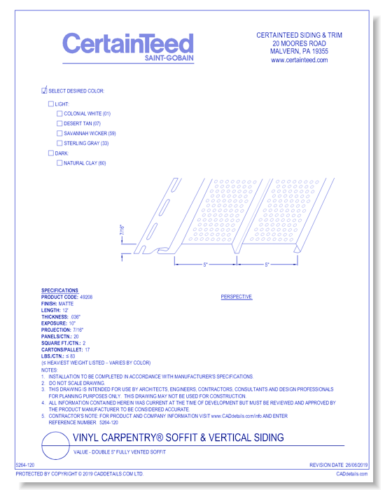Vinyl Carpentry® Soffit & Vertical Siding: Value - Double 5" Fully Vented Soffit